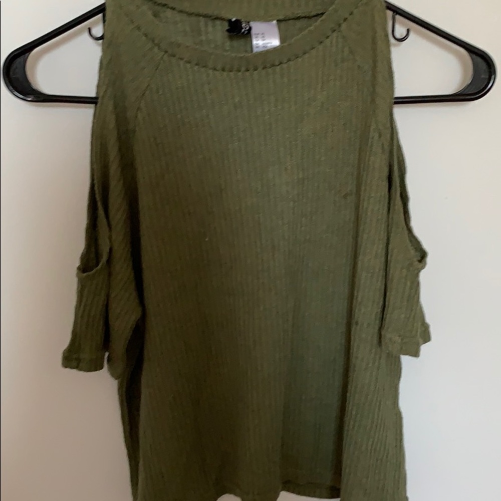 army green shoulder cut out top